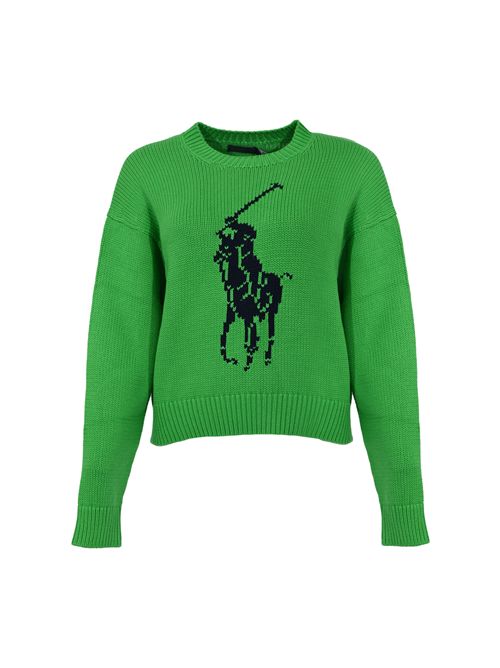 Maglia in cotone con logo a intarsio Green POLO RALPH LAUREN | 211A96234003